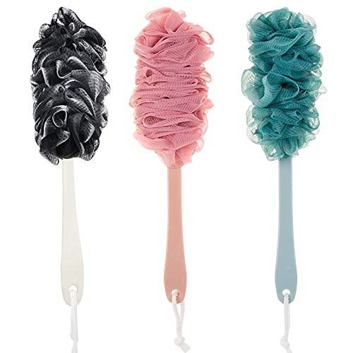 Back Scrubber for Shower, Loofah Long Handle Bath Body Brush, Soft Nylon Mesh Sponge On a Stick for Shower Men Women Kids Elderly, Exfoliating Scrub Cleaning Luffa for All Kinds of Skin - color: 3pack-mix2