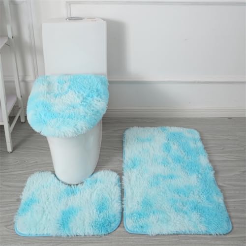 Bathroom Rugs Sets 3 Piece Thick Fluffy Soft Bathroom Rugs and U-Shaped Toilet Mat Washable Absorbent Floor Mat Light Blue Gradient - color: Light Blue Gradient