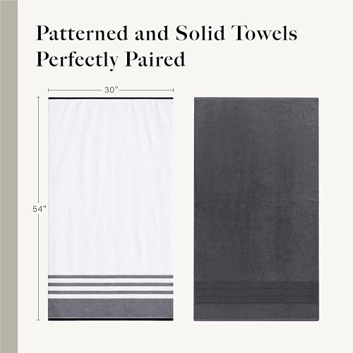 Modern Threads 6-Piece Towel Set – 100% Cotton, Quick Dry, Ultra Absorbent – Includes 2 Bath, 2 Hand, 2 Washcloths (White/Reinhart Charcoal) - color: Grey, style: Classic Stripe