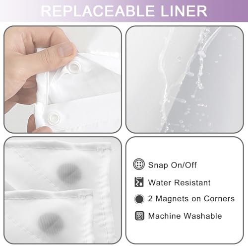 No Hook Shower Curtain with Snap in Liner, Ombre Purple Shower Curtains and Liner Set, Hotel Fabric Bath Curtain for Bathroom, Mesh Top Window Waterproof Washable, 71" x 74" - color: Ombre Purple, size: 71"W x 74"L (Pack of 1)