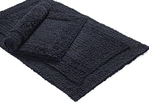 Bedding Craft Cotton Bath Mat Rug 21x34, Reversible Bathroom Rug, Water Absorbent, Machine Washable, Soft Cloth Bathmat for Outside Bathtub, Black - color: Black, size: 1'9" x 2'10" (Rectangular)