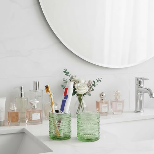 Toothbrush Holders for Bathrooms,Glass Toothbrush Holder,10oz Bathroom Tumbler and Mouthwash Cup,Bathroom Storage Cup for Tooth Brush,Toothpaste and Makeup Brush (Green) - color: Green