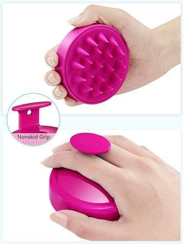 HEETA Scalp Massager Hair Growth, Soft Silicone Scalp Scrubber Shampoo Brush for Exfoliation, Dandruff Removal Head Massage Stress Relax, Wet & Dry Use for Thick Thin Curly Hair Care, Hot Pink - color: Hot Pink
