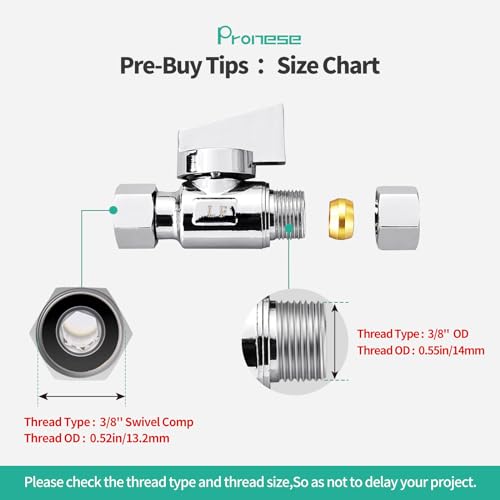 2 Pack Chrome Brass 3/8" Comp FIP x 3/8 Inch Compression MIP Quarter Turn Water Straight Angle Stop (Add on) Valve - size: 2PCS 3/8" x 3/8"