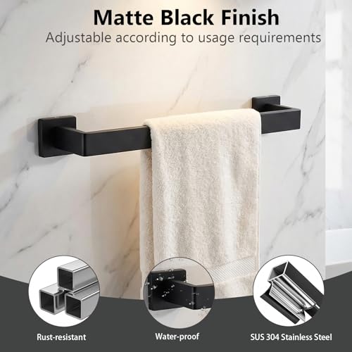 Tudoccy 5-Pieces Matte Black Bathroom Accessories Set, Bathroom Hardware Set SUS304 Stainless Steel Rustproof Wall Mounted - Includes 16" Hand Towel Bar, Toilet Paper Holder with Shelf, Towel Hooks - color: Black, size: 16 Inch 5 pcs