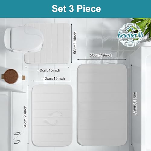 Bathroom Rugs Sets 3 Pieces Thicker Memory Foam Bath Mat with Non Slip Backing, Machine Wash, Dries Quickly, Ultra Soft White Bath Carpet with Toilet Rug for Bathroom,Kitchen,Tub - color: White, size: 31" X 19" + 23" X 15" + U19" X 15"
