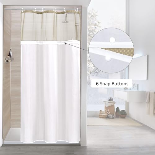 MitoVilla Beige Small Stall Shower Curtain 36 x 72, Narrow Half Size Weave Fabric Shower Curtain Set with Water-Repellent Snap-in Liner for Modern Neutral Hotel Bathroom Decor, Beige/Khaki - color: Beige, size: 36"W x 72"L (Pack of 1)