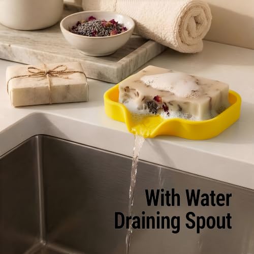 Zulay Kitchen Small Silicone Sponge Holder (4.9x3.3”) – Space-Saving Sink Organizer Tray for Sponge, Soap, Brush & More – Compact Non-Slip Dish for Kitchen & Bathroom (Yellow) - color: Yellow (Small), size: Small (4.9x3.3)