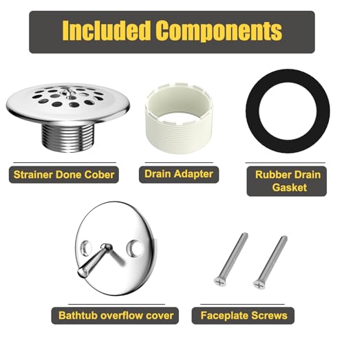 Trip Lever Tub Drain Kit, Bathtub Drains Stopper Replacement Set with Trip Lever Overflow Faceplate, Strainer, No Putty Gasket and Matching Screws (Chrome) - color: Chrome Kits