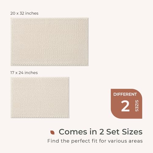 FRESHMINT Chenille Bath Rugs Set - 2 Piece (17"x24" + 20"x32"), Non-Slip Bath Mats, Absorbent, Washable, Cream White - color: Cream, size: 24"x17"+32"x20"