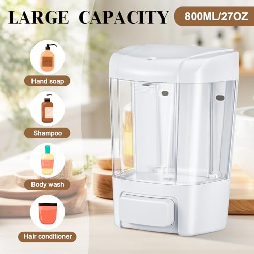 Hushee 6 Pcs Plastic Wall Mounted Soap Dispenser Commercial Manual Soap Dispenser Containers for Kitchen Shower Hotel(White,27 oz 800 ml) - color: White, size: 27 oz 800 ml