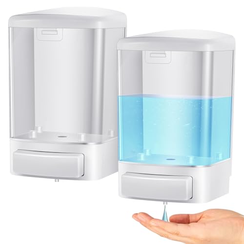 Hushee 2 Pcs Commercial Soap Dispenser Hand Wall Mounted Bathroom 33.8oz/1000ml Manual Soap Dispenser Liquid Containers with Pump White Shower Plastic Wash Wall Container Shampoo Gel for Kitchen Hotel - color: White, size: 33.8 oz 1000 ml
