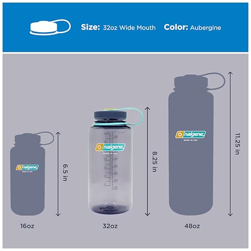 Nalgene 32 oz Wide Mouth Water Bottle | BPA-Free, Durable & Leak Proof, Lightweight Bottle for Hiking & Gym, Work & Travel - color: Aubergine, size: 32 Ounces