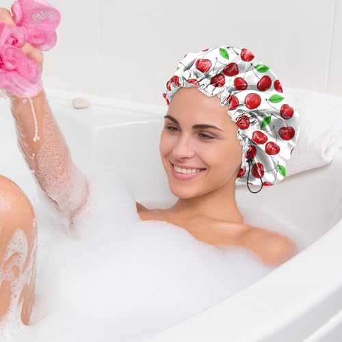2 PCS Shower Cap Waterproof Double Layer Elastic Adjustable Reusable Hair Bath Caps for Girls Women Cute Aesthetic-Pink - color: G3-Pink