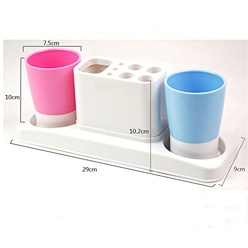 Eslite Bathroom Toothbrush Toothpaste Stand Organizer Plastic Storage Rack Set - color: Blue+pink