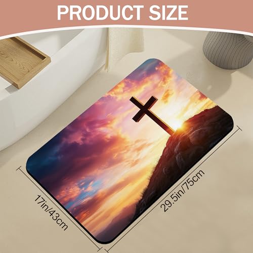 Cross Bathroom Rugs,Bath Mats for Bathroom, Sunset Low Pile Absorbent Bath Mat,Rubber Backing Non Slip Washable Thin Quick Dry Door Mat 17x29.5 Inch - color: Cross,sunset