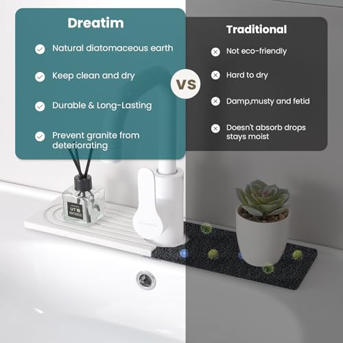 2 PCS Diatomite Stone Faucet Mat for Kitchen Sink, Dark Grey, Quick Drying Water Absorbing Pad, Sink Splash Guard & Protector for Kitchen and Bathroom Counter (White-Short) - color: White-Short