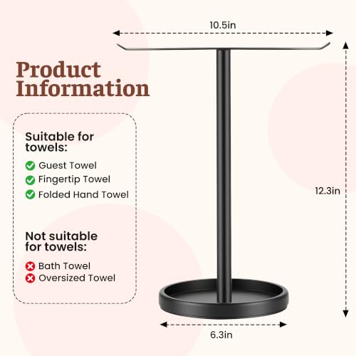 Stainless Steel Hand Towel Holder with Storage Tray for Bathroom Countertop | Weighted Base With Anti-Slip Pads Keeps Towels Stable While The Tray Neatly Stores Jewelry, Watches & Essentials - color: Black-1p（with Tray）
