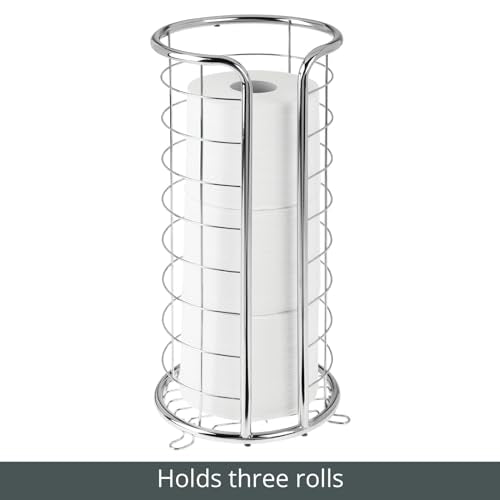 mDesign Metal Free Standing Toilet Paper Organizer Stand - 3 Rolls of Jumbo Toilet Tissue Storage - Bathroom Decor Accessory for Under Sink, Vanity, and Inside Cabinet Shelf - Omni Collection, Chrome