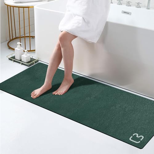 RUERYA Bathroom Runner Mat Rug Long-Bath Mat for Bathroom Non Slip Absorbent Quick Dry Thin Bath Rug-Bath Floor Mat Rubber Backed Bathmat-Shower Rug Easy Care, 15.7"x47.2", Dark Green - color: Dark Green, size: 1'4" x 3'11" (Rectangular)
