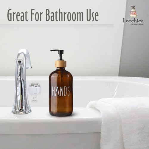 LOOCHICA Hand Amber Glass Soap Dispenser with Pump, Amber Hand Soap Dispenser, Refillable Reusable Apothecary Soap Pump Dispenser Bottles for Bathroom and Kitchen Use - color: C05-amber-hands