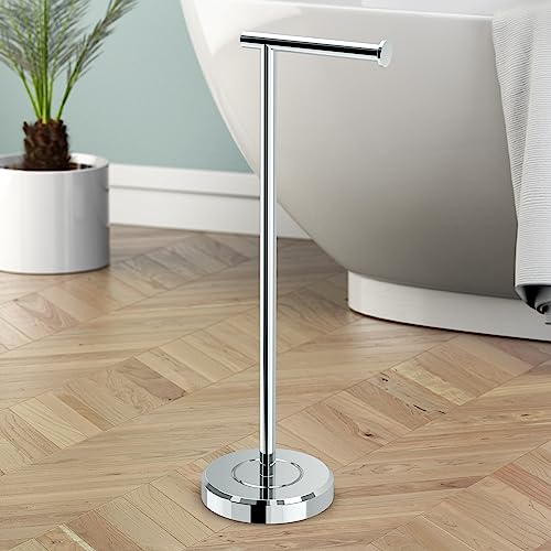 Gatco 1437C Latitude II Freestanding Toilet Paper Holder, Chrome Bathroom Tissue Roll Stand with Modern Floor Standing Design - color: Chrome