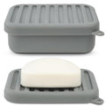 AIMAIAIMAI Leak-Proof Silicone Travel Soap Case with Drainage Lid/Layer, Compact Bar Soap Container, Durable Soap Holder for Camping, Gym, and Travel Size Toiletries (Gray) - color: Gray