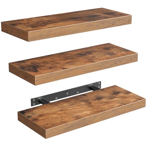 RALGEND Floating Shelves for Wall, 1.5" Thick Wall Shelf Set of 3 with Invisible Brackets, 15.7L x 7.9W Hanging Shelves Farmhouse Home Decor for Bathroom, Living Room, Bedroom, Rustic Brown 4301BJP3BF - color: Rustic Brown, size: 15.7 Inches