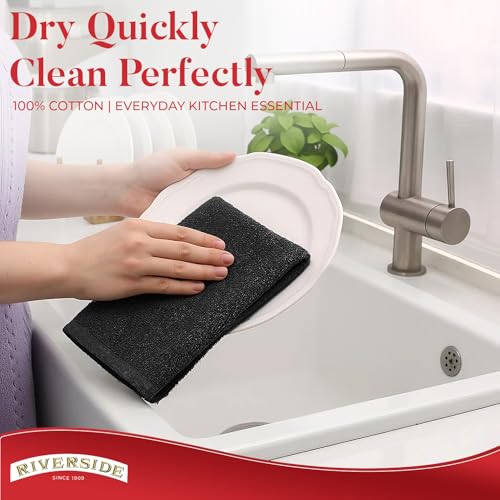 RIVERSIDE Bar Mop Towels Pack of 12, 16x19 Inches, 100% Ring Spun Cotton Terry Cloth Kitchen Towel, Highly Absorbent & Reusable Multipurpose Cleaning Rags for Bathroom, Hotel, Restaurant, Black - color: Black, size: Bar Mop (PK 12)