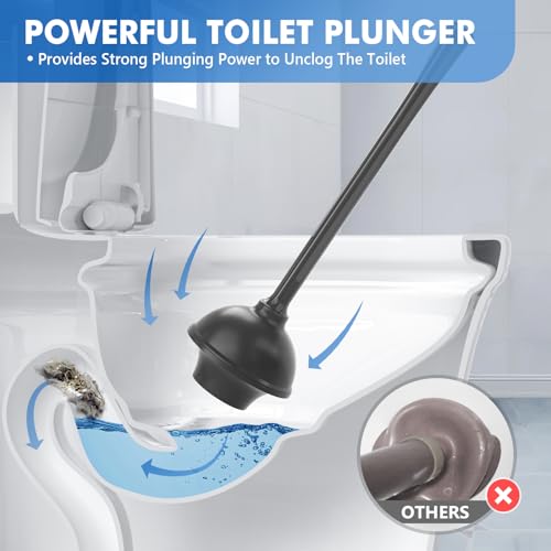 LOVLOY Toilet Plunger and Brush with Holder, Bowl Brush and Heavy Duty Toilet Plunger Set with Ventilated Holder, 2-in-1 Toilet Brush and Plunger Combo for 5.3-inch Toilet Drain New Pack (Black, 1) - color: Black