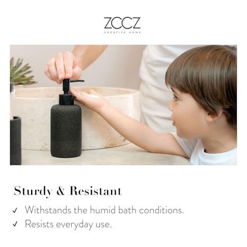 ZCCZ Black Stone Bathroom Accessories Set 6 Pieces - Toothbrush Holder, Lotion Dispenser, Qtip Container, Vanity Tray, Tumbler - Countertop Organizer for Bathrooms - Elegant and Functional Décor Set - color: Black Stone, size: 6pcs