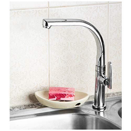 Ceramic Soap Dish with Self Draining Tray for Bar Soap, Bathroom, Kitchen (Ivory No.1) - color: Ivory No.1