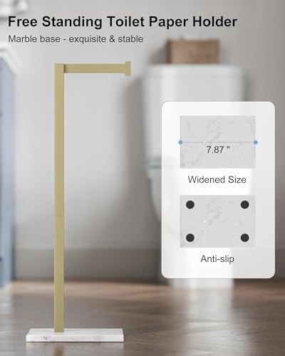 Toilet Paper Holder Stand Brushed Gold SUS 304 Stainless Steel Rustproof Free Standing 22 Inch Rotating Bathroom Tissue Roll Holder for 4 Rolls with Marble Base by HOMEMYSTIQUE - color: Brushed Gold