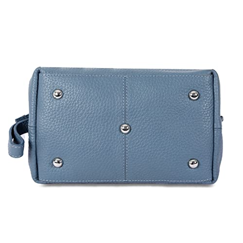 KomalC Premium Buffalo Leather Toiletry Bag for Men & Women With Water resistant Lining, Grooming Travel Pouch, Unisex Wash Bag for Toiletries, Gifts for Men and Women - color: Blue