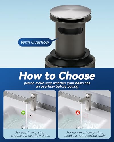 ARCORA Bathroom Sink Drain with Overflow 2 Pack - Brushed Nickel Pop Up Drain for Bathroom Sink, Lavatory Vessel Vanity Sink Stopper for 1.6"-1.9" Sink Hole - color: Brushed Nickel-2 Pack, style: Pon Up With Overflow