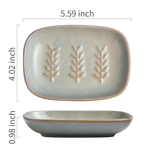 Miamolo Ceramic Soap Dish Soap Holder, Soap Lift for Bar Soap Sponge, Shower Soap Dishes for Bathroom Kitchen Counter Soap Saver Tray Keep Dry, Dishwasher Safe - color: Grey, size: Leaf Design