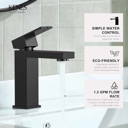 KENES Matte Black Single Handle Bathroom Sink Faucet, Stainless Steel Vanity Faucet for Bathroom Sink, with Pop Up Drain Stopper & Water Supply Hoses LJ-9031-2 - color: Matte Black, size: Short