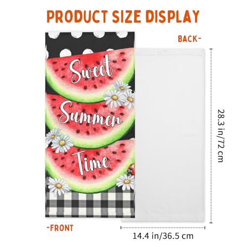 Summer Watermelon Hand Towels for Bathroom 14.4x28.3 Inch Set of 2 | Black Checkered ，Polyester Cotton，Soft，Breathable，Skin-Friendly，for Holiday Kitchen Hotel Swimming Gym Spa Decor - color: Red Black