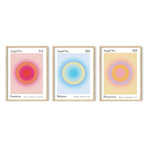 HAUS AND HUES Angel Number Wall Art - Set of 3 Positive Frameable Art, Angel Number Posters, Y2k Room Decor, Aura Wall Art Bedroom Aesthetic, Preppy Wall Decor, Aura Posters (Beige Frame, 12x16) - color: Angel Numbers, size: 12"L x 16"W, style: Beige Fram