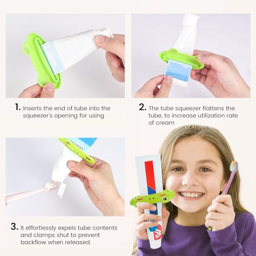 LOVEINUSA Cute Toothpaste Dispenser for Kids, 4 PCS | Cartoon Animal Tooth Paste Tube Squeezer Roller for Kid, Toothpaste Facial Cleanser Creams - color: Multi