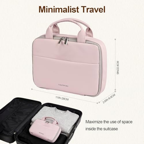 Hanging Toiletry Bag for Travel, PU Leather Hanging Organizer – Cosmetic Travel Bags for Women, 3-Layer Foldable Waterproof EVA, Makeup Case with Hook for Weekend Trips & Toiletries(Dusty Rose) - color: Dusty Rose