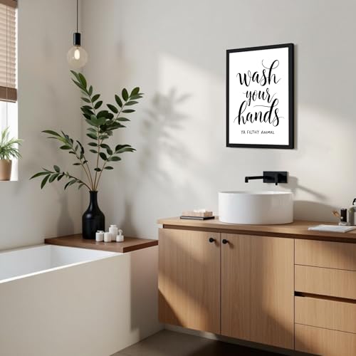 Urmoya Black and White Simple Bathroom Canvas Wall Art, Funny Small Bathroom Wall Decor, Rustic Sign Decoration Art Prints For Toilet Restroom Tabletop Desk 16x24 Inch Wood Framed - color: Character, size: 24"L x 16"W