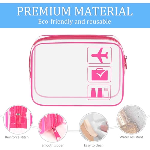 sogiv 3Pcs TSA Approved Toiletry Bag, Clear Travel Toiletry Bag, Clear Makeup Bag, Waterproof Travel Makeup Cosmetic Bag, Carry On Airport Airline Quart Size Travel Bag for Women Men (Pink) - color: pink