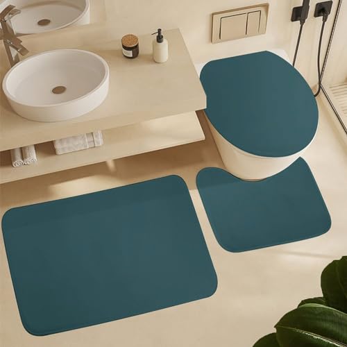 Bathroom Rugs Set 3 Piece Minimalist Green Modern Bath Rug Mat Set, Non Slip Absorbent Bathroom Decor Mat, Toilet Lid Cover & U Shaped Contour Rug - color: Green Modern, size: 1'8" x 2'6" (Rectangular)