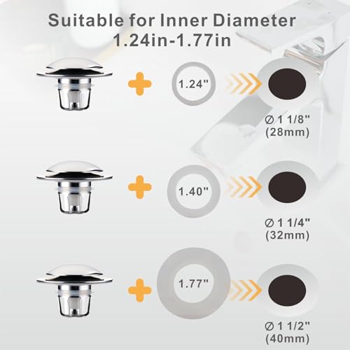 Chrome Bathroom Sink Drain Stopper, Wellup Universal 2-in-1 Sink Stopper Bathroom Drain for 1 1/8"-1 1/2" Sink Drain Hole, Pop up Sink Stopper with Anti-Clogging Strainer, Chrome Plated - color: Chrome Plated