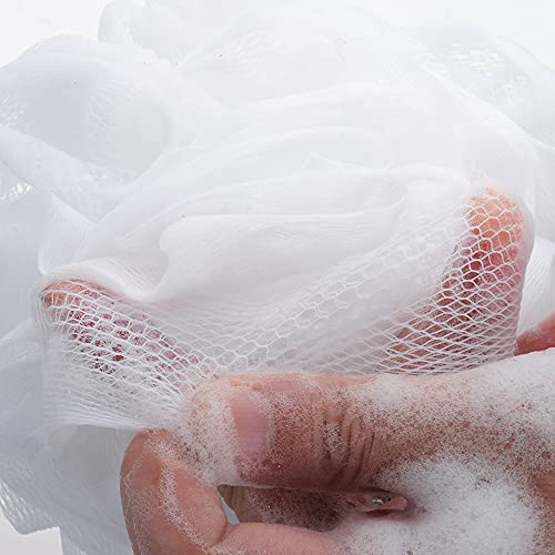 60g/pcs White Mesh Bath Sponge Pouf Shower Loofahs Shower Puff Pack of 4 (White) - color: White