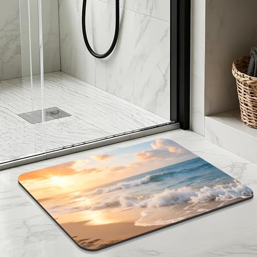 Quick Dry Bath Mat for Bathroom,Super Absorbent Beach Welcome Bath Rug Non-Slip Rubber Backing,Machine Washable Bathroom Floor Mat for Shower, Tub, Sink Area Sunrise 16x24 - color: Sunrise, size: 1'4" x 2' (Rectangular)