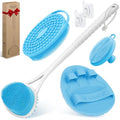 Silicone Back Body Face Scrubbers Set 4PCS, 15.35’’ Back Scrubber Soft Body Scrubber for Dual-Side Usage, Easy-to-Hold Soft Bath Glove & Face Scrubber for Good Foaming Deep Cleaning(Blue) - color: Blue*4