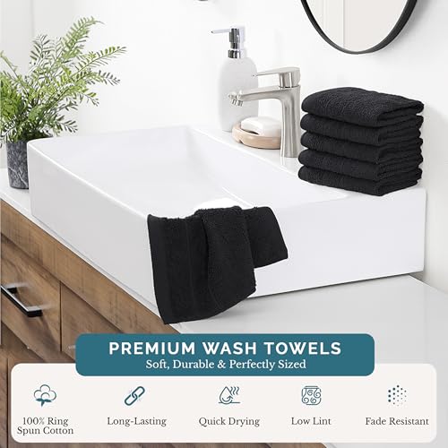 Casa Platino Washcloths 6 Pack - 100% Ringspun Cotton Washcloths - 13"x13"- Soft Textured, Well Stitched, Lightweight Towel - Absorbent & Durable - Perfect for Daily use - Black Wash Cloths - color: 03: Black, size: 6 Piece Wash Cloth