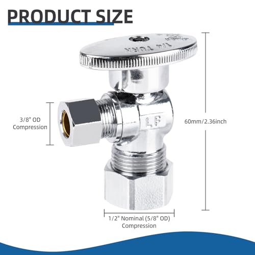 (10 Pack) BH Angle Stop Valve 1/2" Nominal Compression x 3/8" OD, 1/4-Turn Shut Off Valve, Chrome Plated Brass, for Bathroom Toilet Kitchen Shower Plumbing - style: 10PCS